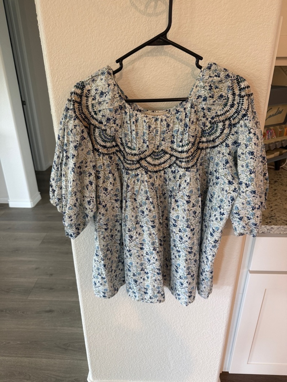 Johnny Was Blue and White Embroidered Floral Tunic